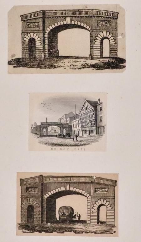 3 Small views of the Bridgegate in Chester from a scrap album