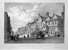 Lower Bridge Street, looking Down. Lithograph drawn by W. Tasker and published by John Seacombe, Bookseller, Chester circa 1840