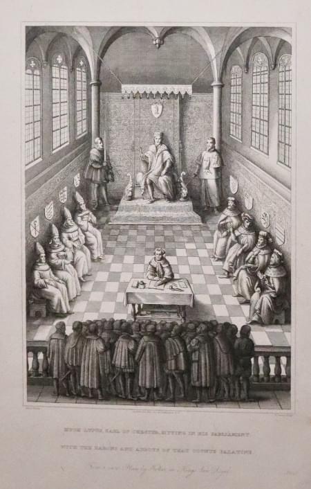 Hugh Lupus, Earl of Chester in his Parliament, from a plate by W. Hollar