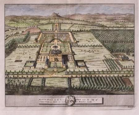 Aerial view of Eaton Hall by Pieter van der Aa after Kip, 1707