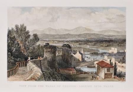 View from the Walls of Chester looking into Wales. Steel engraving by Thomas Allom c.1832