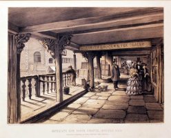 Watergate Row, South, Chester, Interior View. J. Mc. Gahey. Published by Minshull & Hughes, Eastgate Row, Chester.Tinted lithograph published circa 1875