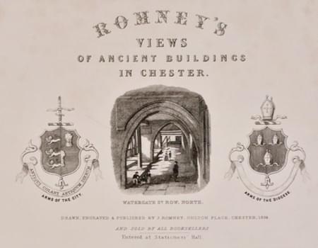 Title page to Romneys Views showing Watergate Street North as well as Coats of Arms