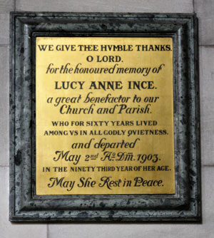 Memorial to Lucy Ann Ince at St. James' Christleton