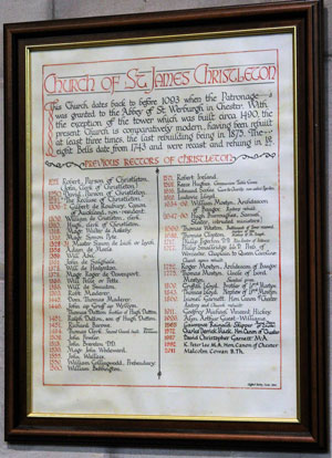 List of Rectors at St. James' Christleton