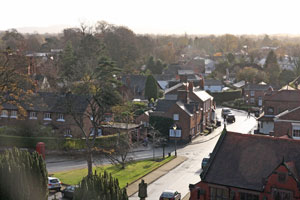 Looking down Village Road from St.James' Christleton