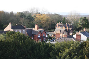 Looking over Pepper Street to the Welsh Hills from  St.James' Christleton