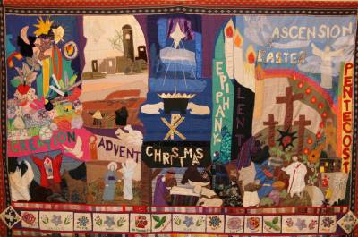  Tapestry in the Lady Chapel - Primary School pupils with Dorothy Colley 