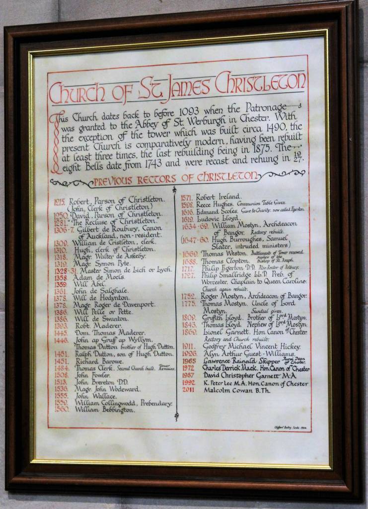  List of Rectors at St. James' Church Christleton by Cliff Boddy 