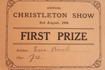  Christleton Show First Prize Certificate 