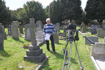 David Cummings interviewing in the churchyard